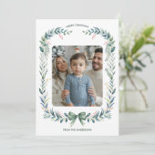 グリーンボウウォーター色リースクリスマスフォト シーズンカード (スタンド正面)