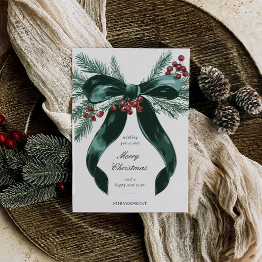 グリーンボウエレガントクリスマスカード シーズンカード