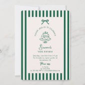 グリーンボウストライプのグリーン誕生日招待状 招待状 (正面)