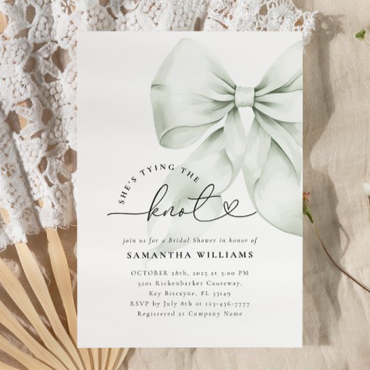 グリーンボウタイイングザノットブライダルシャワー 招待状