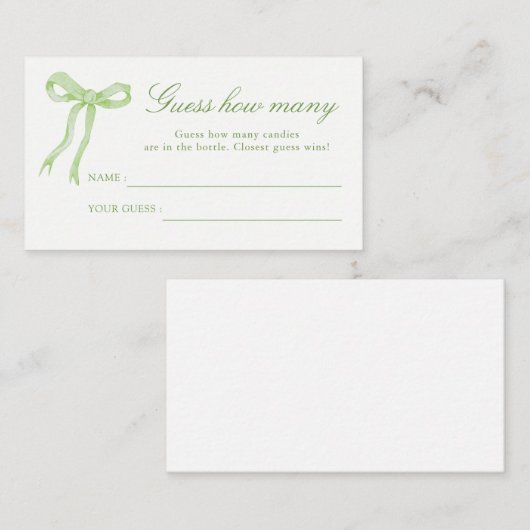 グリーンボウブライダルシャワーはカードの数を推測 エンクロージャーカード (正面/裏面)