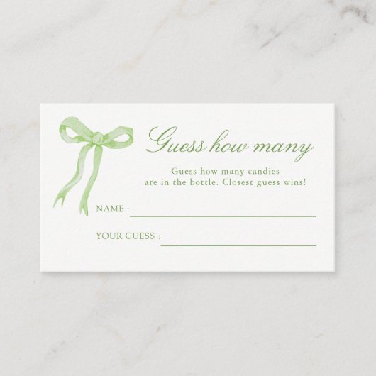 グリーンボウブライダルシャワーはカードの数を推測 エンクロージャーカード (正面)