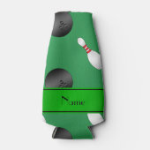 グリーンボウリングパーソナライズされたボールピンの名前 ボトルクーラー (正面)