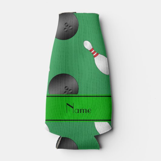 グリーンボウリングパーソナライズされたボールピンの名前 ボトルクーラー (正面)