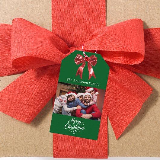 グリーンボウ写真スクリプトクリスマス ギフトタグ