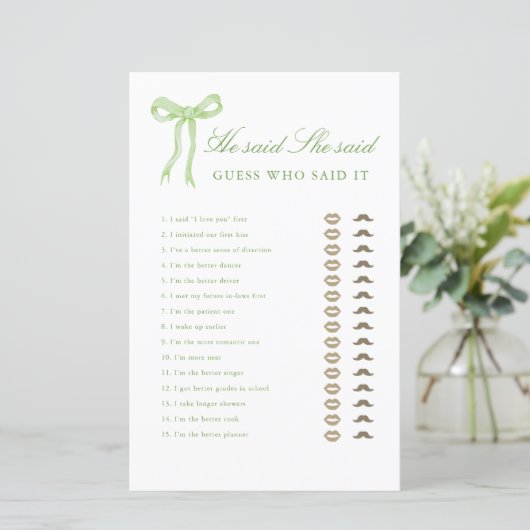 グリーンボウ彼は彼女はブライダルシャワーゲームを言った (スタンド正面)