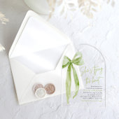 グリーンボウ彼女が結んでいるノットアーチブライダルシャワー アクリル招待状