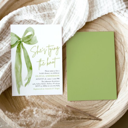 グリーンボウ彼女は結び目のブライダルシャワー 招待状