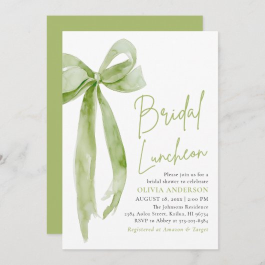 グリーンボウ彼女は結び目のブライダル昼食会 招待状 (正面/裏面)