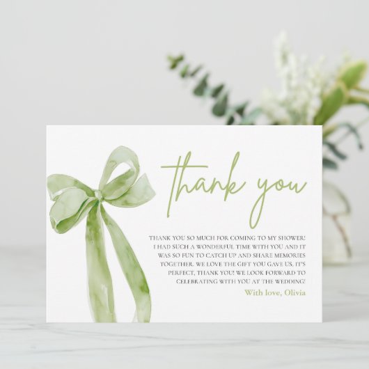 グリーンボウ結ぶ結び目サンキューカード 招待状 (スタンド正面)