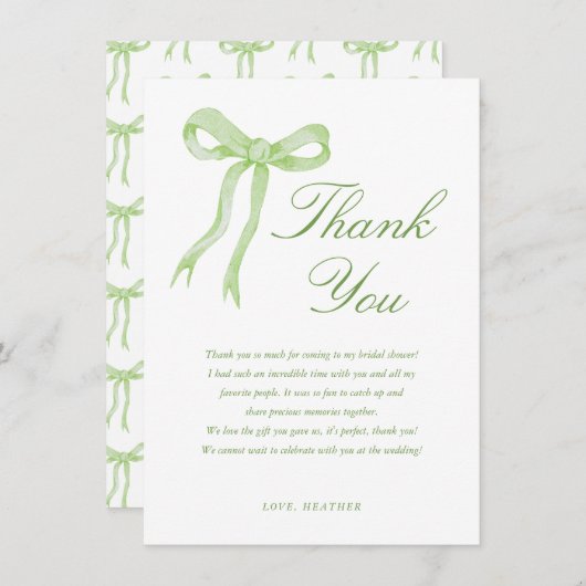 グリーンボウ 彼女は結婚する ブライダルシャワー サンキューカード (正面/裏面)
