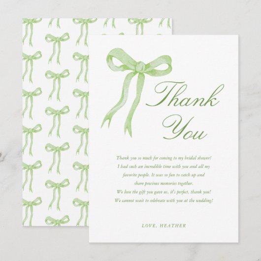 グリーンボウ 彼女は結婚式を挙げる ブライダルシャワー サンキューカード (正面/裏面)