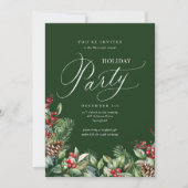 グリーンボエレガントタニカルスクリプトホリデーパーティー 招待状 (正面)