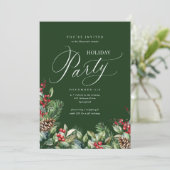 グリーンボエレガントタニカルスクリプトホリデーパーティー 招待状 (スタンド正面)