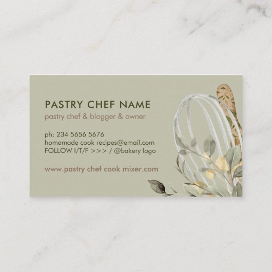 グリーンボスタイリッシュタニカルシェフケータリングケーキメーカー 名刺 (裏面)