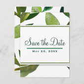 グリーンボタニカルな輝き植物の葉 Save the Date 案内ポストカード (正面/裏面)