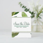 グリーンボタニカルな輝き植物の葉 Save the Date 案内ポストカード (スタンド正面)