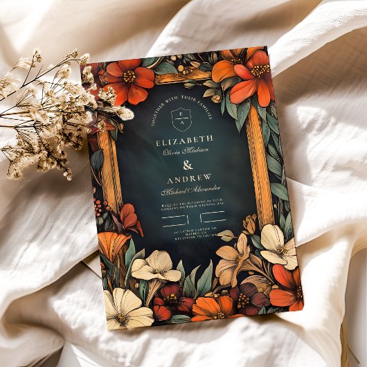 グリーンボタニカルアールヌーボー結婚ズ 招待状