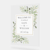 グリーンボタニカルウェディングウェルカム アクリルサイン (傾斜)