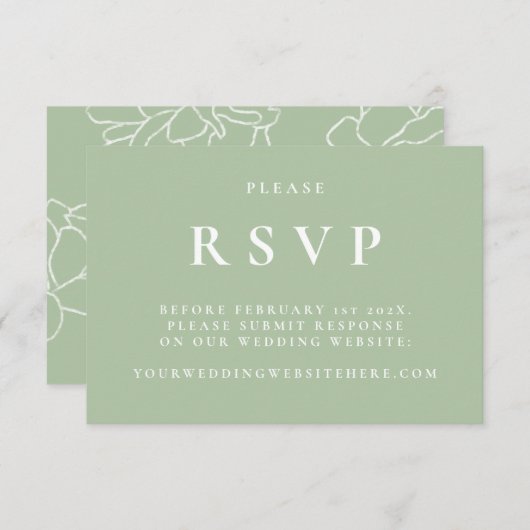 グリーンボタニカルエレガントウェディングRSVPカード 出欠カード (正面/裏面)