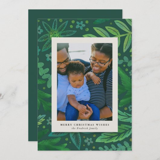 グリーンボタニカルクリスマスフォトカード (正面/裏面)