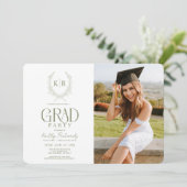 グリーンボタニカルクレストモノグラム卒業写真 招待状 (スタンド正面)