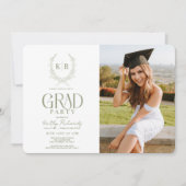 グリーンボタニカルクレストモノグラム卒業写真 招待状 (正面)