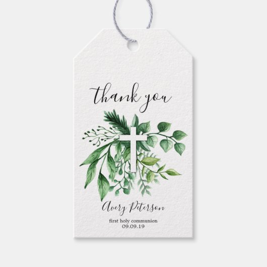 グリーンボタニカルクロスファースト聖餐式 ギフトタグ (正面)