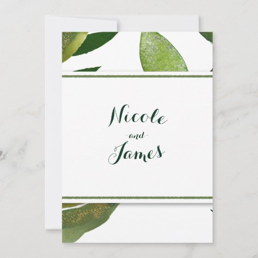 グリーンボタニカルグラムプラント葉エレガントウェディング 招待状 (裏面)