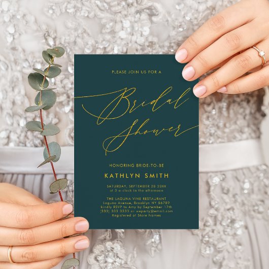 グリーンボタニカルスクエレガントリプトブライダルシャワー 招待状