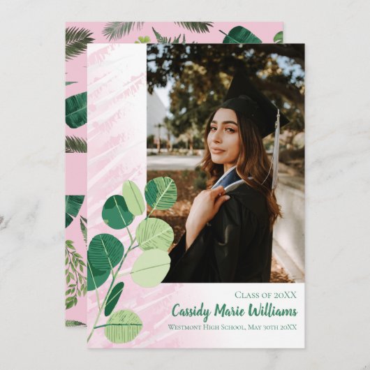 グリーンボタニカルピエレガントンク卒業 招待状 (正面/裏面)