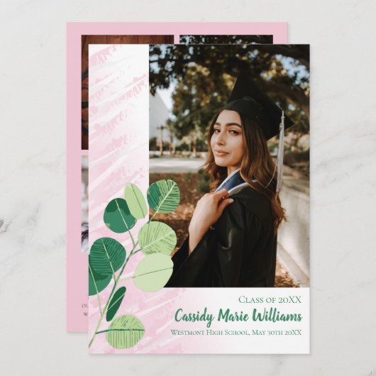 グリーンボタニカルピエレガントンク卒業 招待状 (正面/裏面)