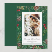 グリーンボタニカルフレームメリークリスマス シーズンカード (正面/裏面)