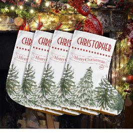 グリーンボタニカルメリークリスマスパーソナライズされたの名前 ラージクリスマスストッキング