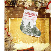 グリーンボタニカルメリークリスマスパーソナライズされたの名前 ラージクリスマスストッキング