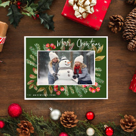 グリーンボタニカルメリークリスマスフォト シーズンカード