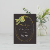 グリーンボタニカルモダンフラワーの感謝を込めて 箔招待状ポストカード (立ち正面)