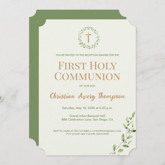 グリーンボタニカルリース金ゴールドクロスファースト通信 招待状 (正面/裏面)