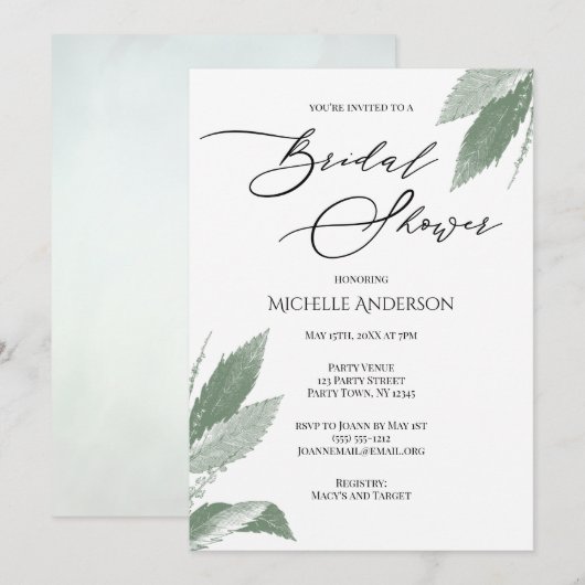 グリーンボタニカルリーフ ブライダルシャワー 招待状 (正面/裏面)
