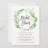 グリーンボタニカルリーフ wreath ブライダルシャワー 招待状 (正面)
