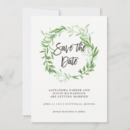 グリーンボタニカルリーフ wreath Save the Date セーブザデート (正面)