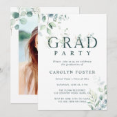 グリーンボタニカルレター卒業パーティーの写真 招待状 (正面/裏面)