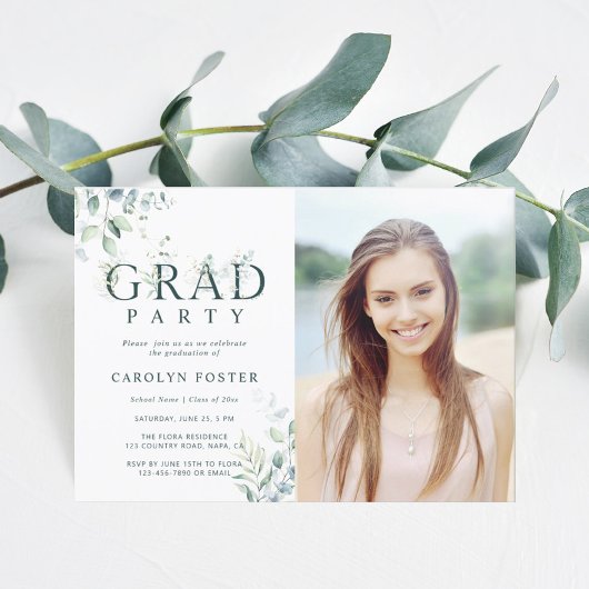 グリーンボタニカルレター卒業パーティー写真 招待状
