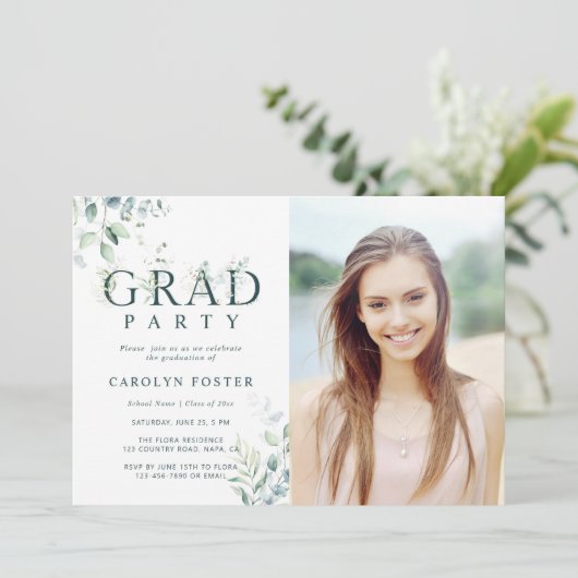 グリーンボタニカルレター卒業パーティー写真 招待状 (スタンド正面)