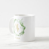 グリーンボタニカル葉リース |金ゴールドフェイクさん コーヒーマグカップ (正面左)