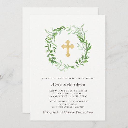 グリーンボタニカル離れリースバプテスマ 招待状 (正面/裏面)
