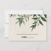 グリーンボタニカル麻のウェディングテーブルプレースカード 招待状 (正面)