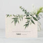 グリーンボタニカル麻のウェディングテーブルプレースカード 招待状 (スタンド正面)