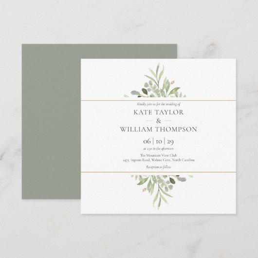 グリーンボタニカル ウォーターカラー結婚式 招待状 (正面/裏面)