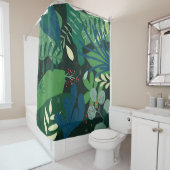 グリーンボタニカル:トロピカル葉イラストレーション シャワーカーテン (インサイチュ)